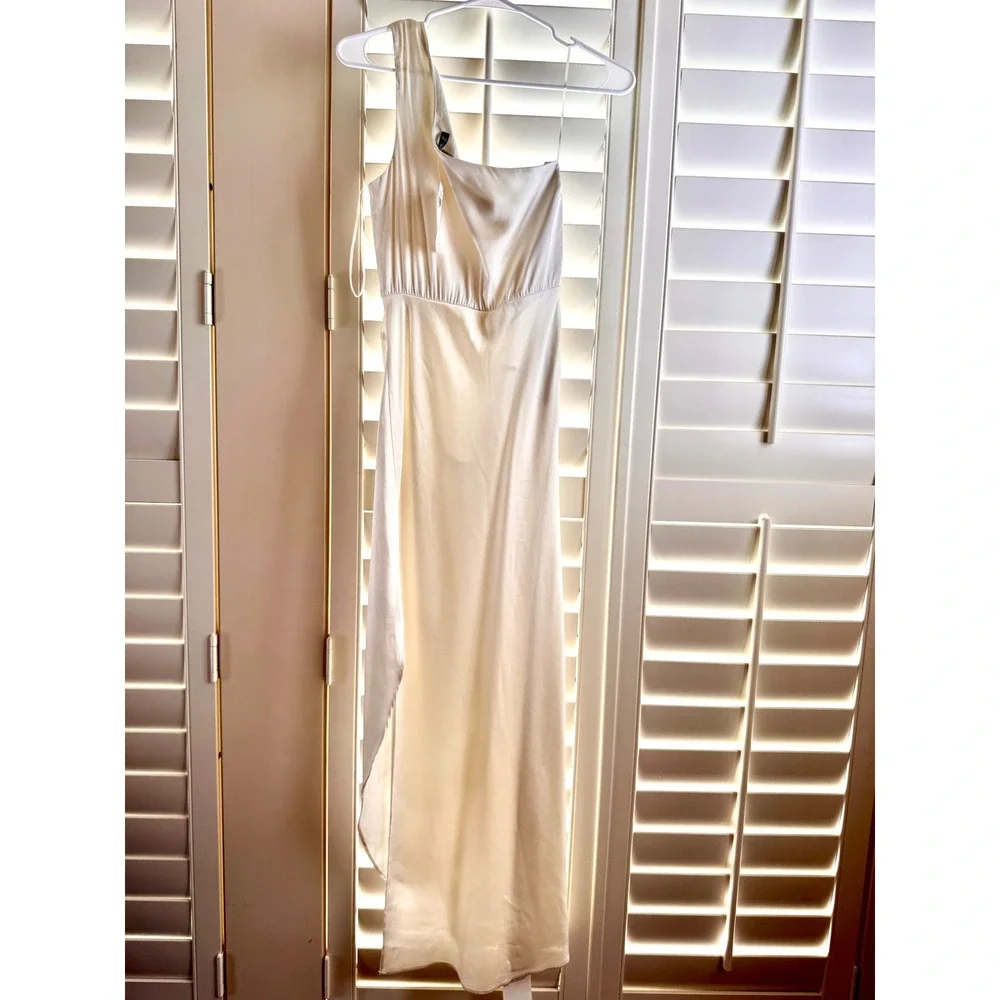 Abercrombie & Fitch One Shoulder Satin Maxi Dress Cream Small Tall ST New